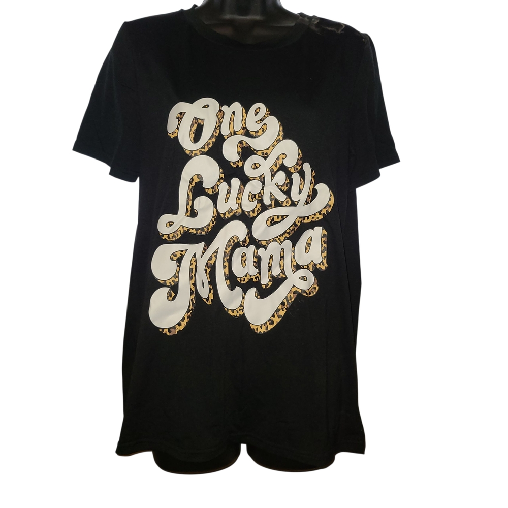 Black Graphic Tee with Leopard Print